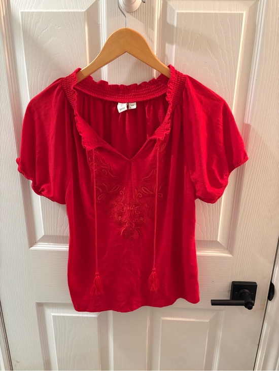 Joie Tops - Joie Red Embroidered Short Sleeve Peasant Top